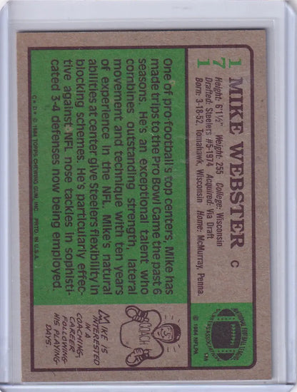 Mike Webster 1984 Topps Football card featuring the Pittsburgh Steelers legend