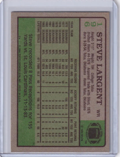 Steve Largent 1984 Topps Football card for Seattle Seahawks collectors