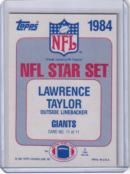1984 Topps Football Star Set #11 Lawrence Taylor card featuring New York Giants legend