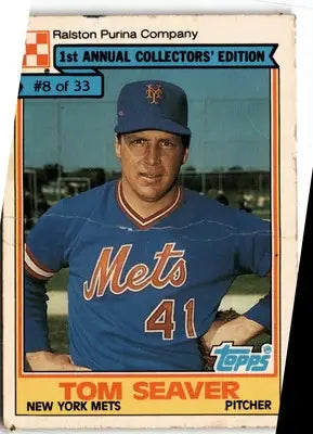 Tom Seaver baseball card from 1984 Topps Ralston Purina series displayed