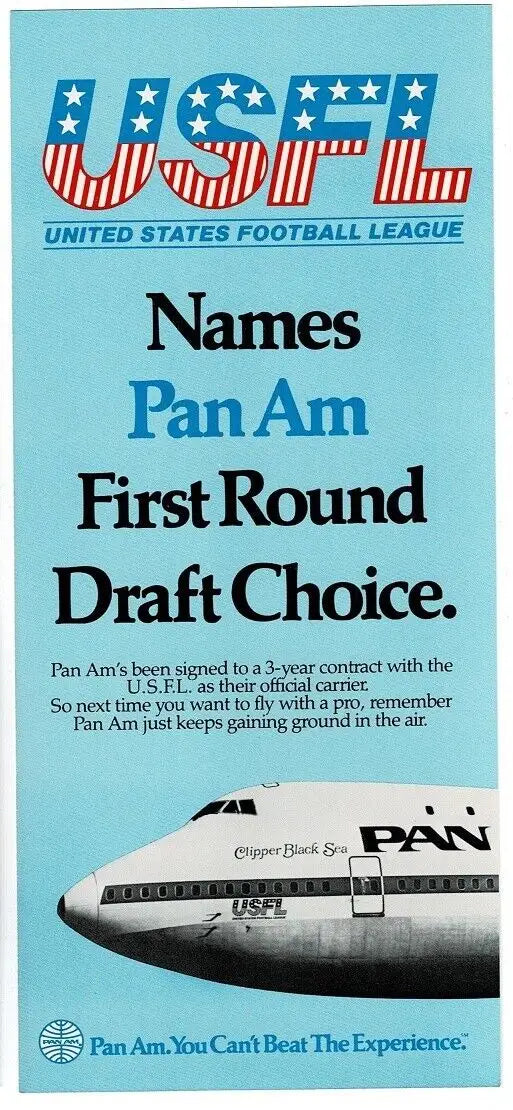 USFL Pan Am advertisement for the 1984 USFL Football League Tampa Bay Bandits Schedule