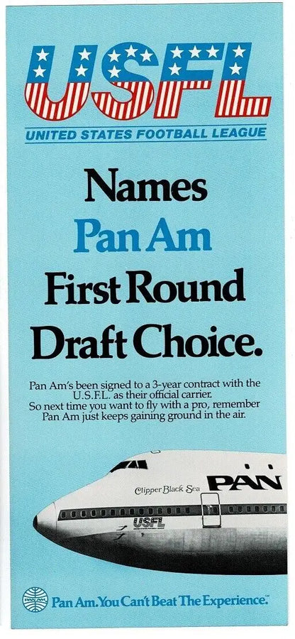 USFL Pan Am advertisement for the 1984 USFL Football League Tampa Bay Bandits Schedule