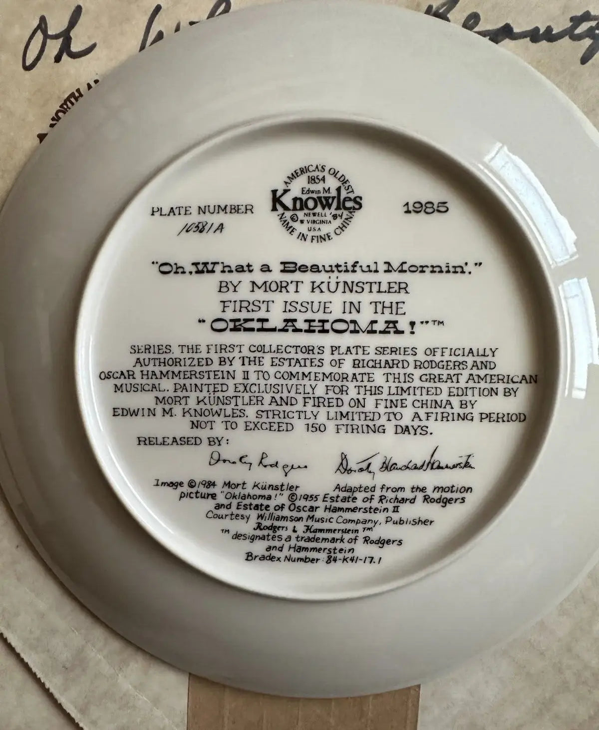 Decorative collector’s plate from the Bradford Exchange featuring Oklahoma morning scene