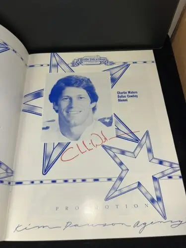Autographed Charlie Waters page from 1985 Dallas Cowboys Touch the Stars Program