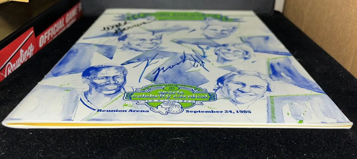 Signed Dallas Mavericks reunion program featuring Dallas Cowboys legends including Tony Dorsett