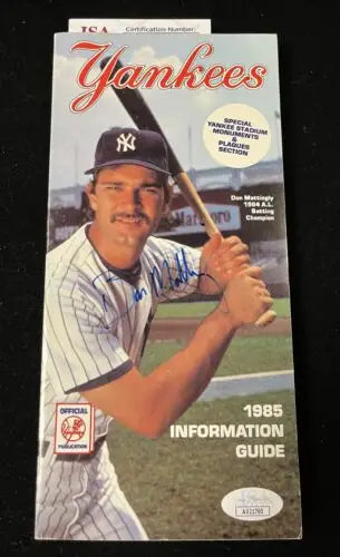 Signed 1985 Yankees Media Guide featuring Don Mattingly’s autograph and JSA certification