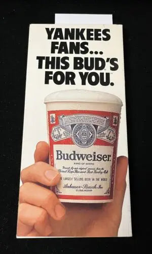 Budweiser beer cup featured in 1985 New York Yankees Media Guide Auto JSA