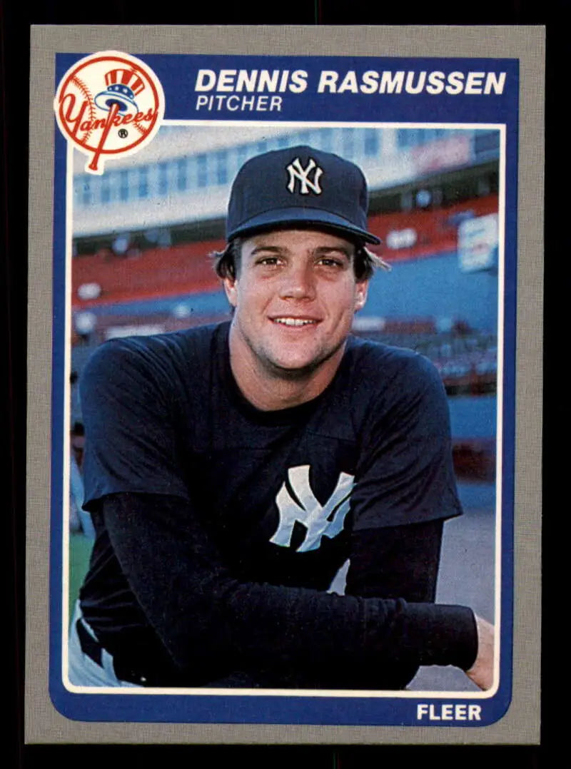 1985 Fleer #141 Dennis Rasmussen EX Excellent New York Yankees Baseball Card - Baseball Card Single
