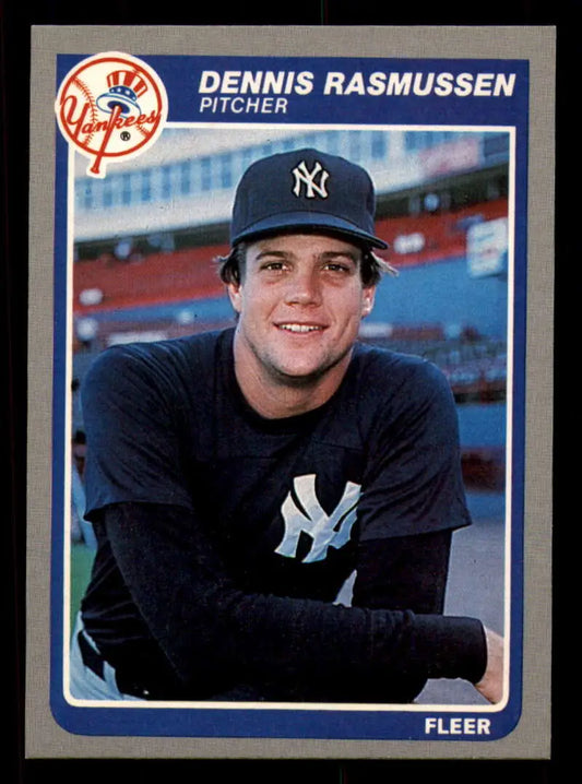 1985 Fleer #141 Dennis Rasmussen EX Excellent New York Yankees Baseball Card - Baseball Card Single