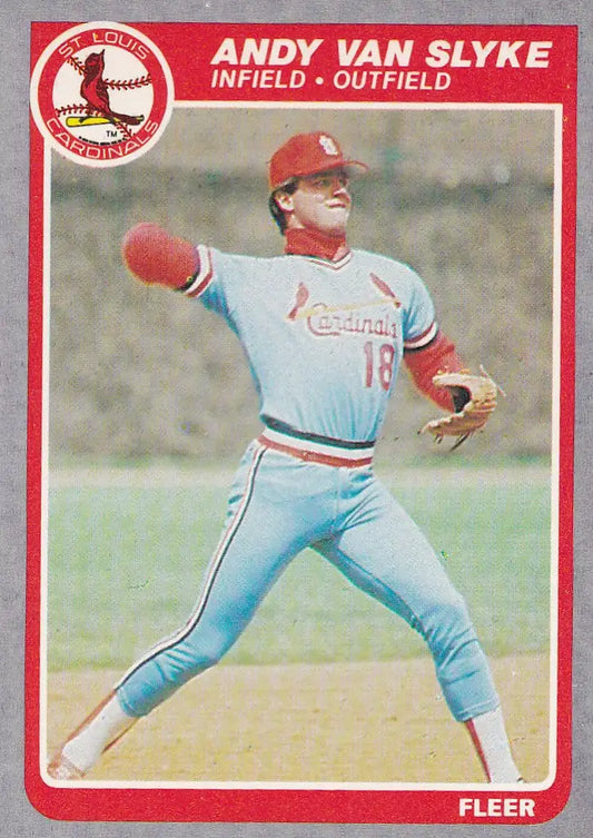 Baseball card of Andy Van Slyke in throwing motion for the St. Louis Cardinals