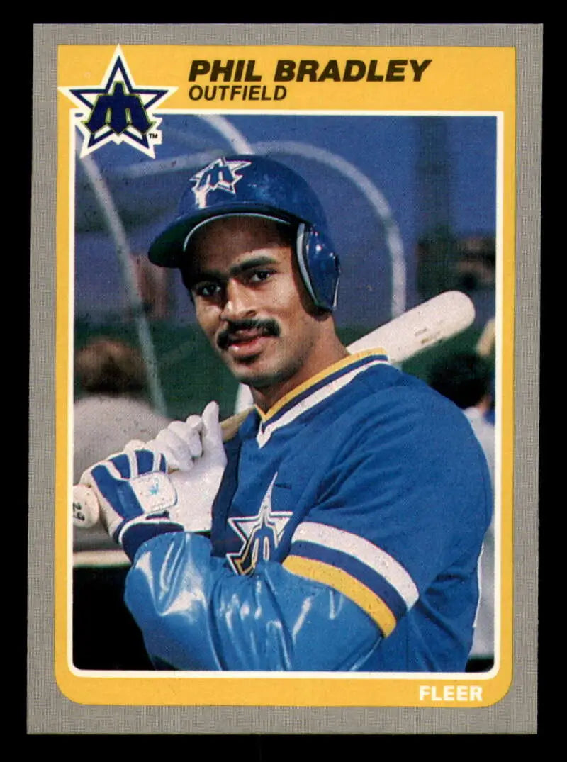 1985 Fleer #486 Phil Bradley EX Excellent RC Rookie Seattle Mariners Baseball Card - Baseball Card Single