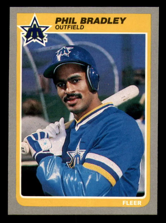 1985 Fleer #486 Phil Bradley EX Excellent RC Rookie Seattle Mariners Baseball Card - Baseball Card Single