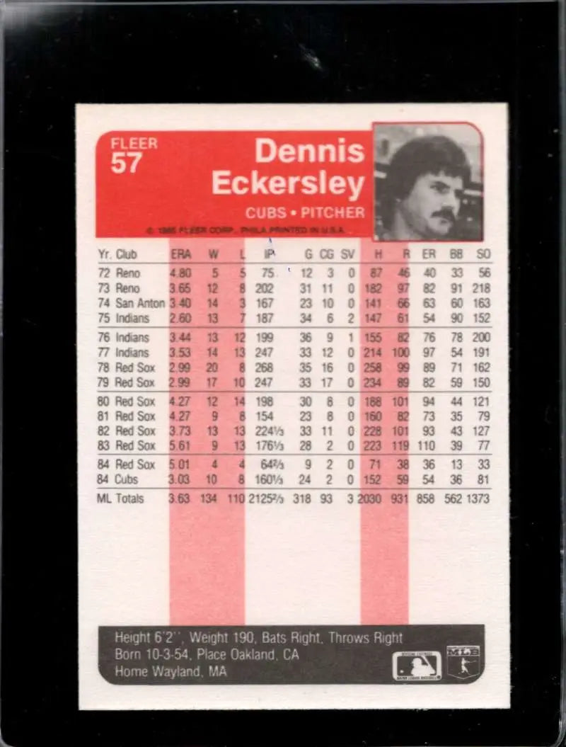 1985 Fleer #57 Dennis Eckersley EX Excellent Chicago Cubs Baseball Card - Baseball Card Single