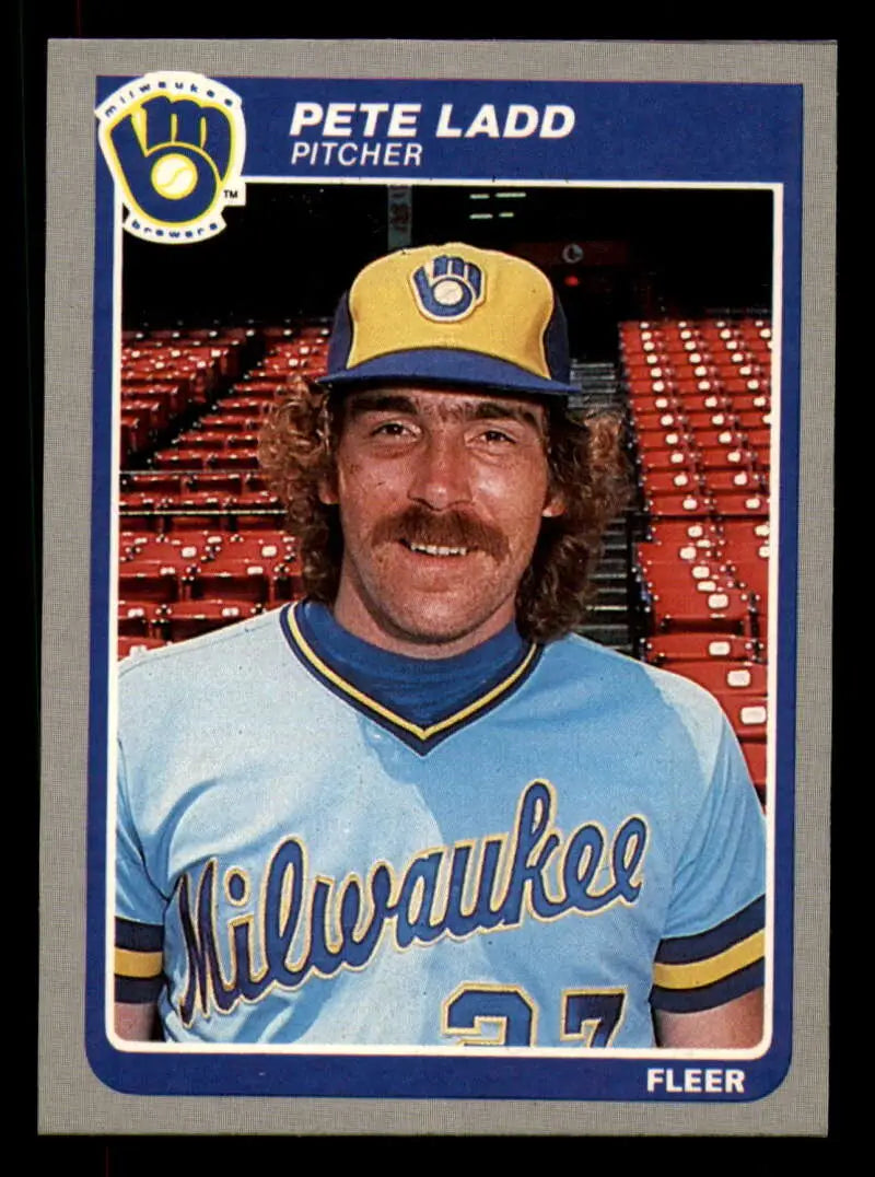 1985 Fleer #585 Pete Ladd EX Excellent Milwaukee Brewers Baseball Card - Baseball Card Single