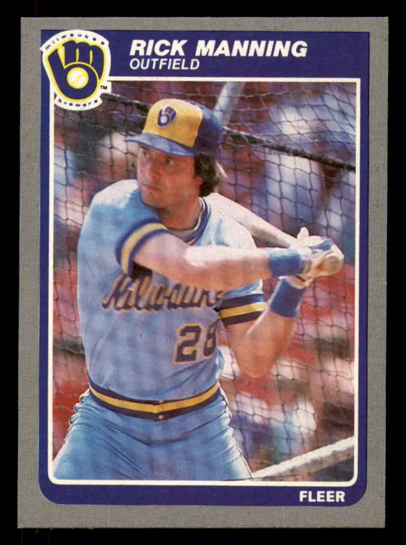 1985 Fleer #586 Rick Manning EX Excellent Milwaukee Brewers Baseball Card - Baseball Card Single