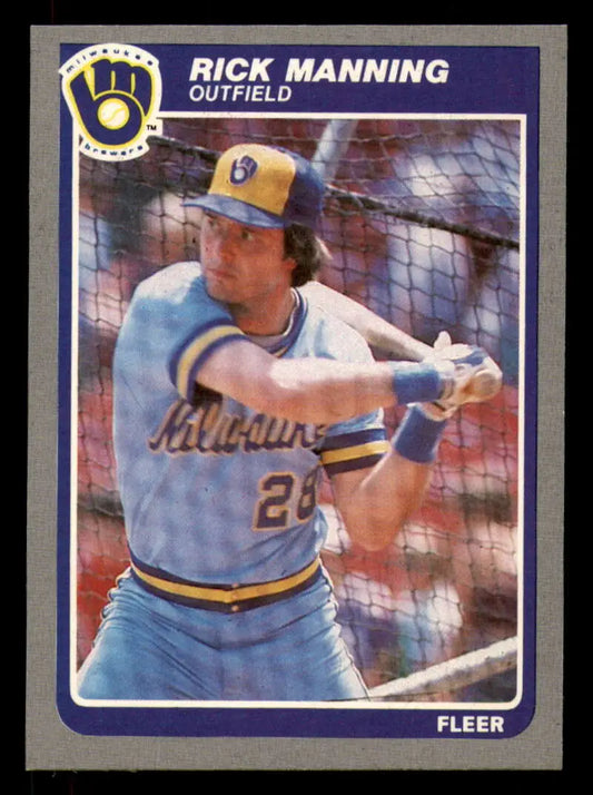 1985 Fleer #586 Rick Manning EX Excellent Milwaukee Brewers Baseball Card - Baseball Card Single