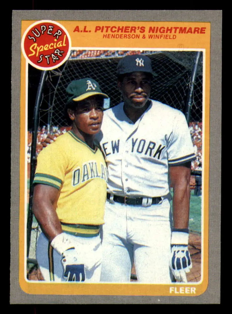 1985 Fleer #629 Rickey Henderson/Dave Winfield EX Excellent Oakland Athletics/New York Yankees Baseball Card - Baseball