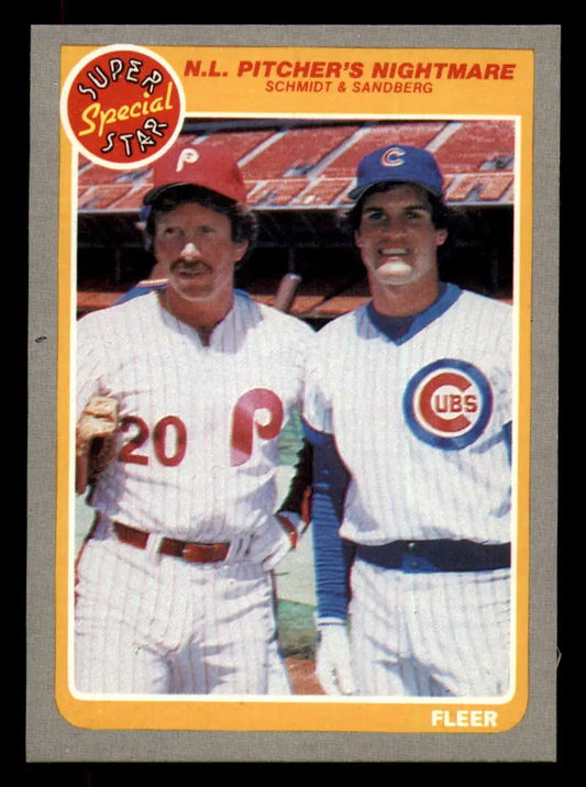 1985 Fleer #630 Mike Schmidt/Ryne Sandberg EX Excellent Philadelphia Phillies/Chicago Cubs Baseball Card - Baseball
