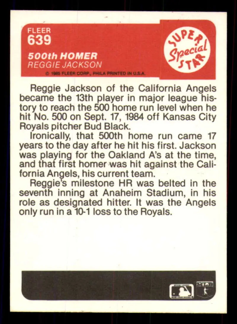 1985 Fleer #639 Reggie Jackson EX Excellent California Angels Baseball Card - Baseball Card Single