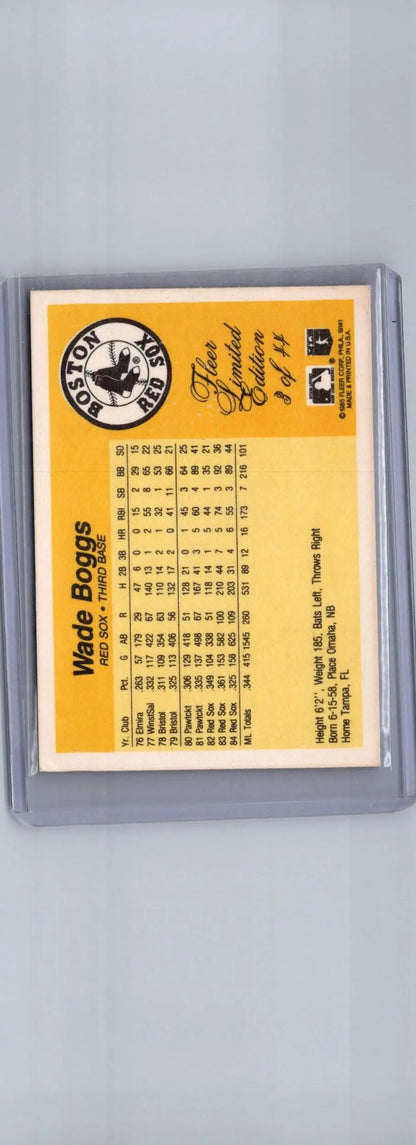 Wade Boggs baseball card from 1985 Fleer Limited Edition #3 in collectible series