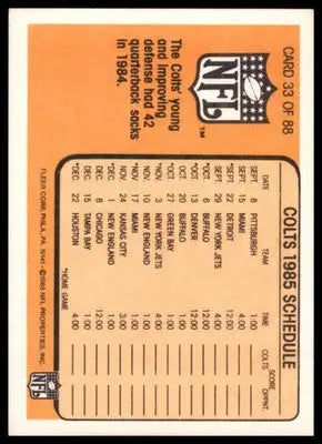 1985 Fleer Team Action Colts Team Schedule 33