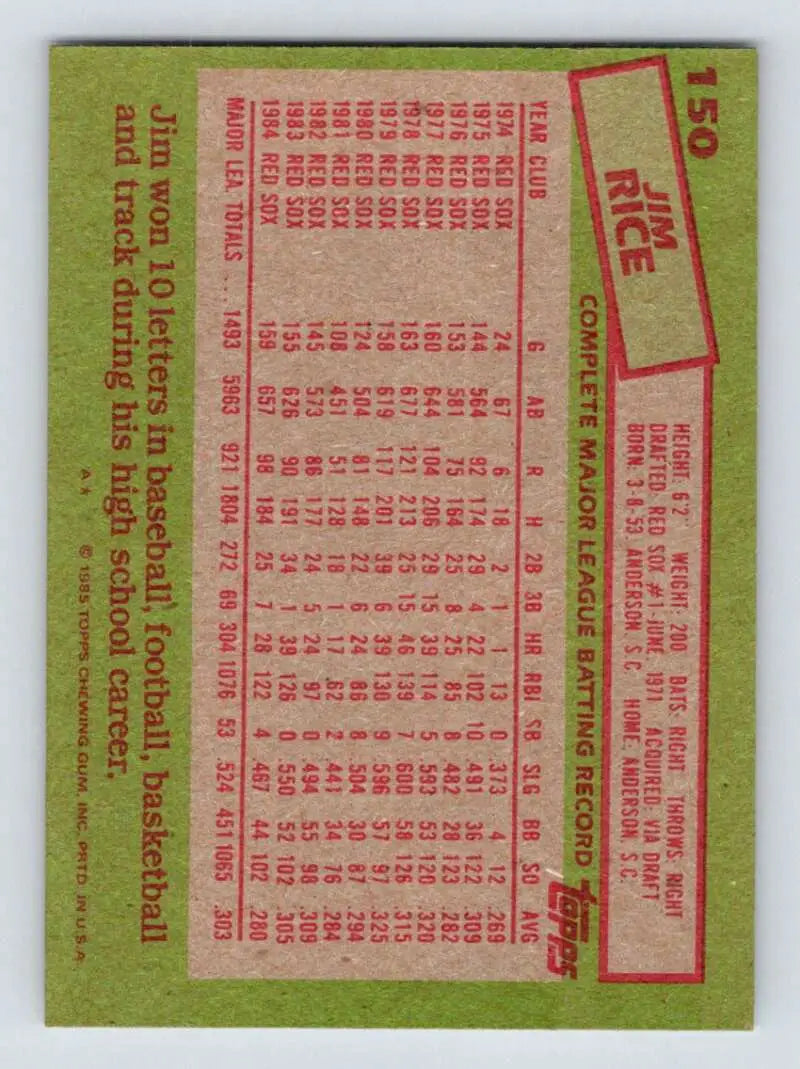 1985 Topps #150 Jim Rice EX Excellent Boston Red Sox Baseball Card - Baseball Card Single