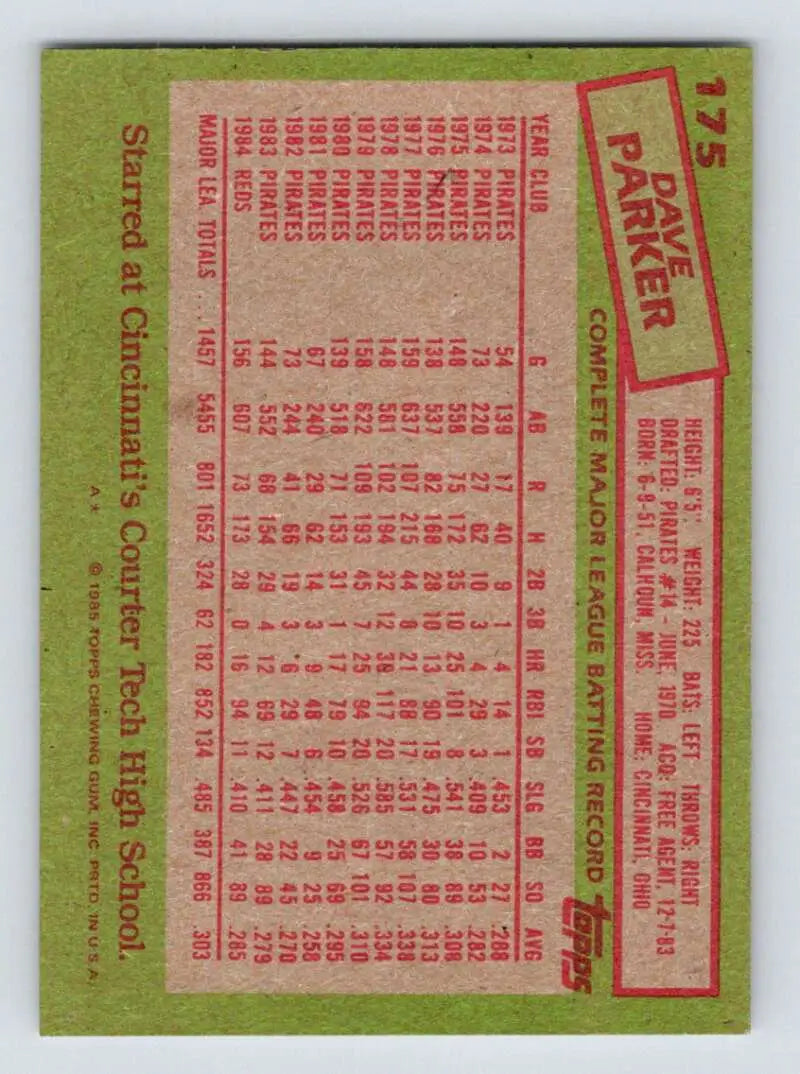 1985 Topps #175 Dave Parker EX Excellent Cincinnati Reds Baseball Card - Baseball Card Single
