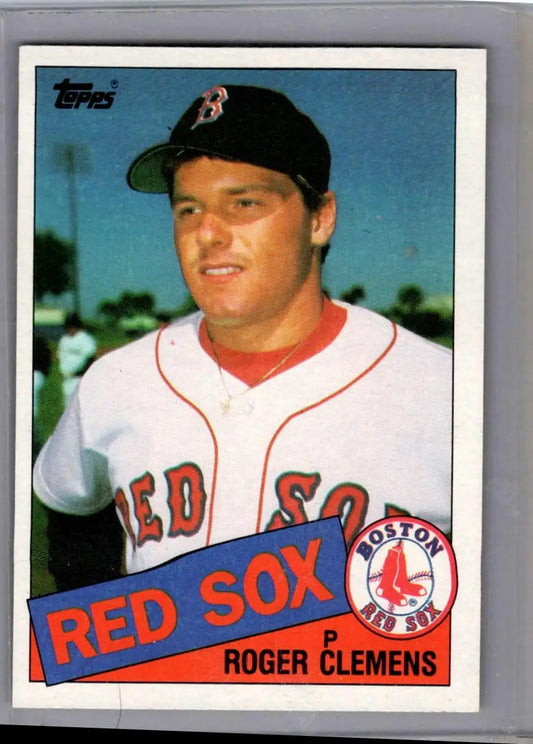 Vintage 1985 Topps Roger Clemens baseball card in Boston Red Sox uniform