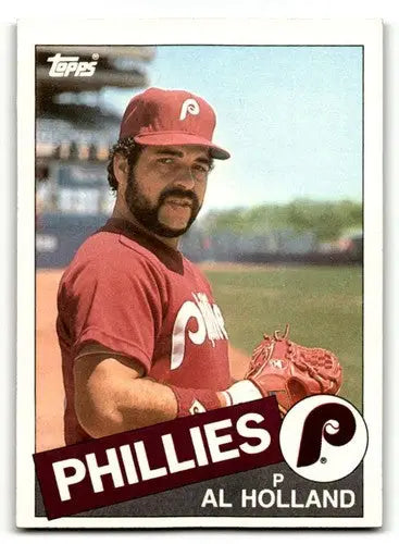 Original gloss Philadelphia Phillies baseball card featuring Al Holland from 1985 Topps