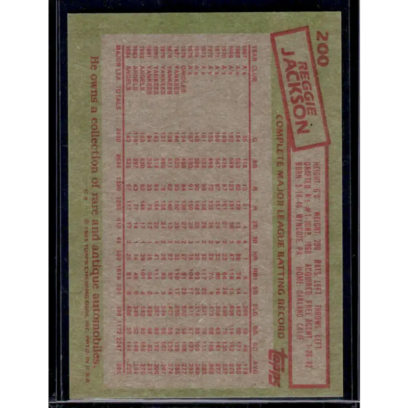 1985 Topps #200 Reggie Jackson California Angels EX Excellent - Baseball Card Single