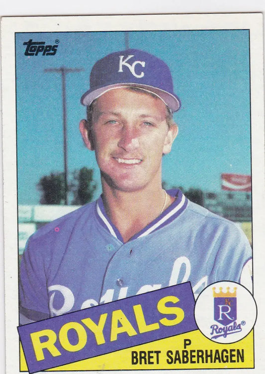 Bret Saberhagen rookie baseball card from 1985 Topps Kansas City Royals rookie RC