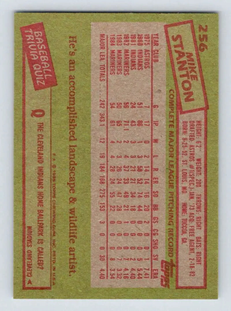 1985 Topps #256 Mike Stanton EX Excellent Seattle Mariners Baseball Card - Baseball Card Single