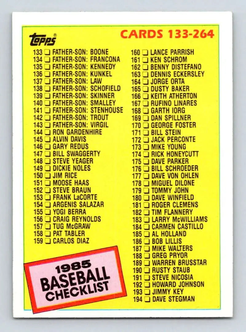 1985 Topps #261 Checklist: 133-264 EX Excellent Baseball Card - Baseball Card Single