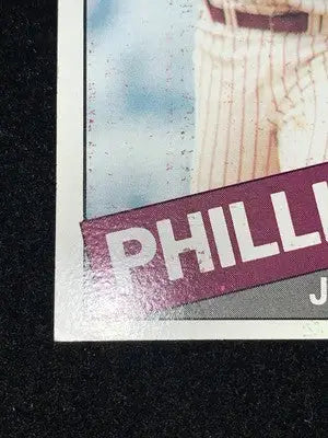 Corner of a 1985 Topps Juan Samuel Philadelphia Phillies baseball card alt text