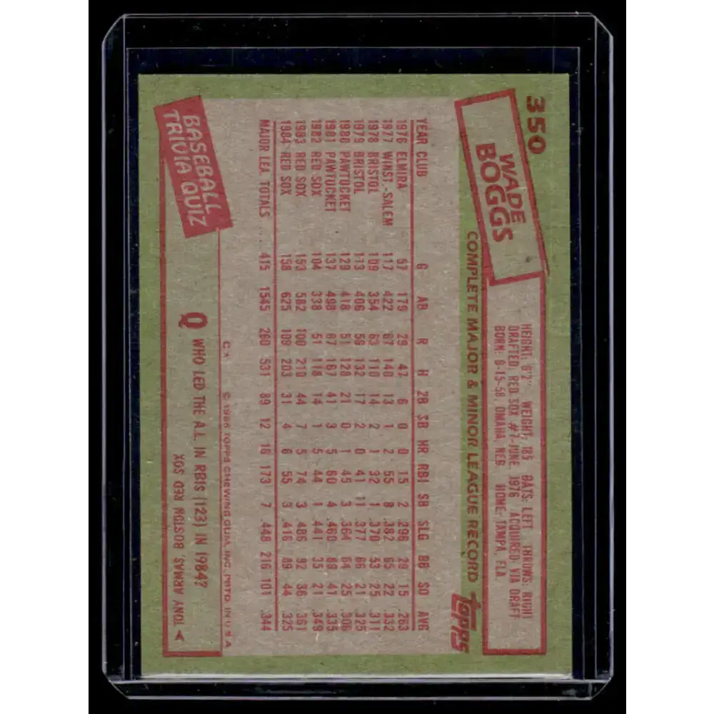 1985 Topps #350 Wade Boggs Boston Red Sox EX Excellent - Baseball Card Single