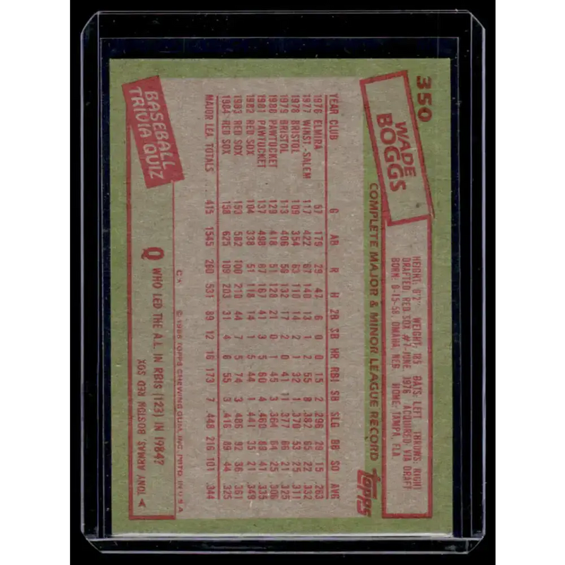 1985 Topps #350 Wade Boggs Boston Red Sox EX Excellent - Baseball Card Single