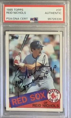 Autographed 1985 Topps Reid Nichols baseball trading card Boston Red Sox PSA DNA authenticated