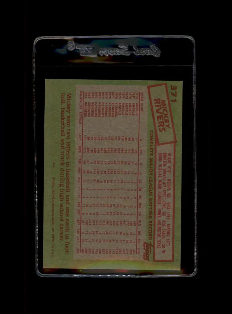 1985 Topps #371 Mickey Rivers EX Excellent Texas Rangers Baseball Card - Baseball Card Single