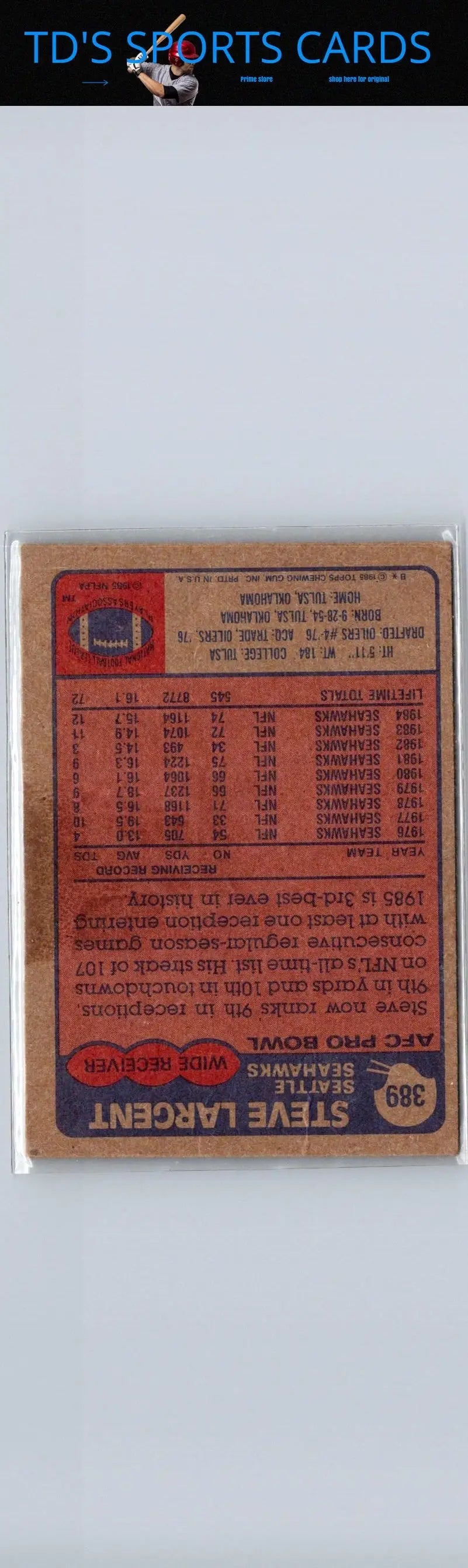 Vintage trading card featuring 1985 Topps #389 Steve Largent