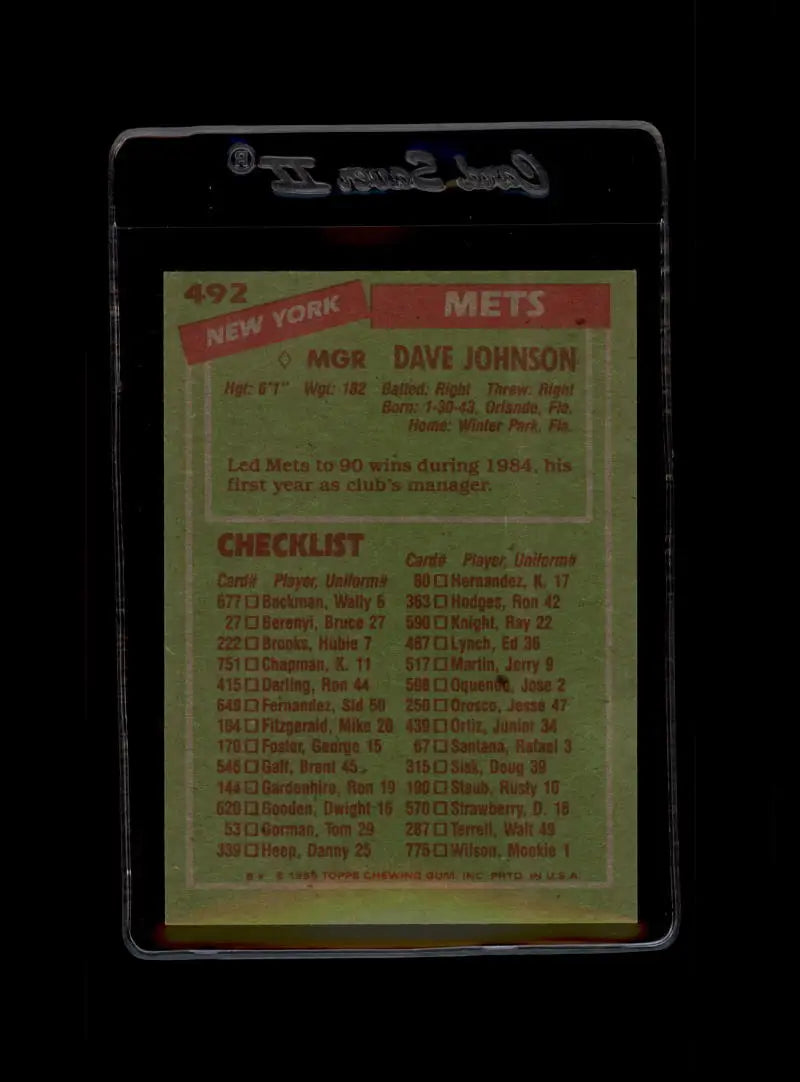 1985 Topps #492 Dave Johnson EX Excellent New York Mets Baseball Card - Baseball Card Single