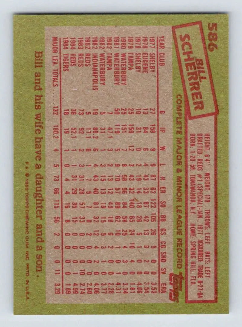1985 Topps #586 Bill Scherrer EX Excellent Detroit Tigers Baseball Card - Baseball Card Single