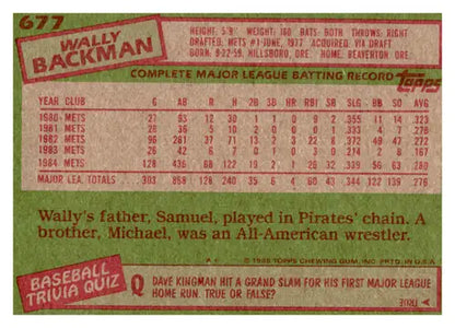 Wally Backman 1985 Topps baseball card with original gloss Mets ID 44507