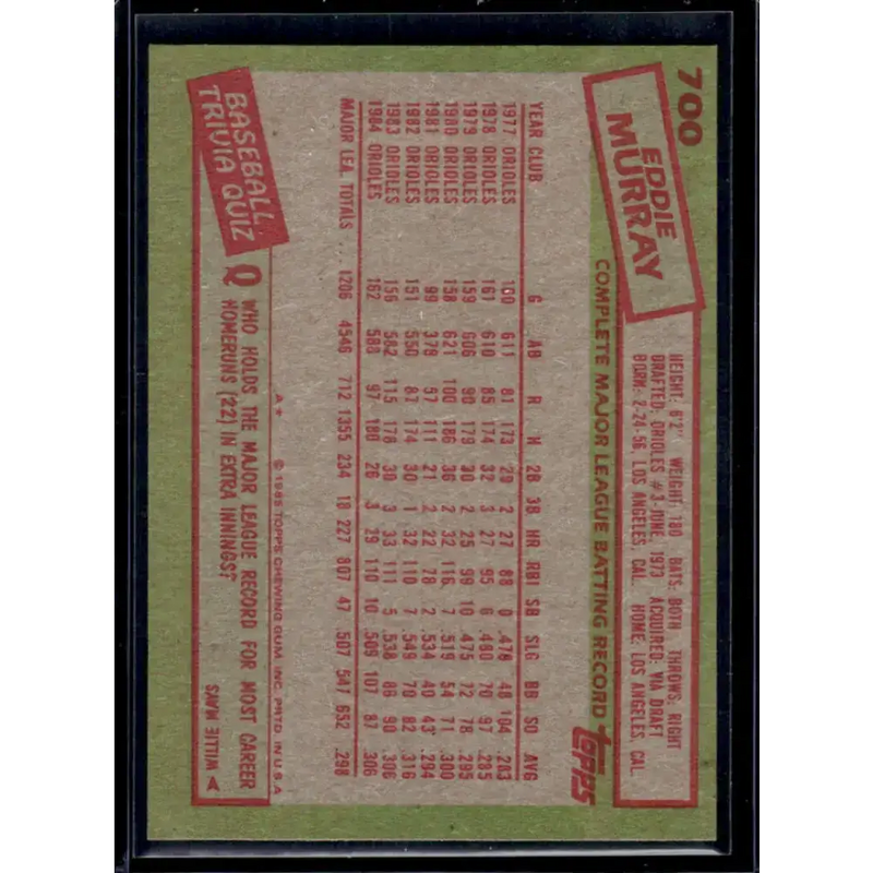 1985 Topps #700 Eddie Murray EX Baltimore Orioles Baseball Card - Baseball Card Single