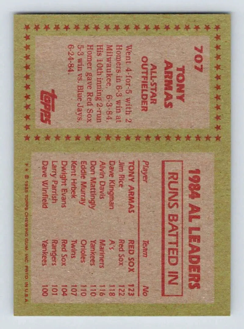 1985 Topps #707 Tony Armas EX Excellent Boston Red Sox Baseball Card - Baseball Card Single
