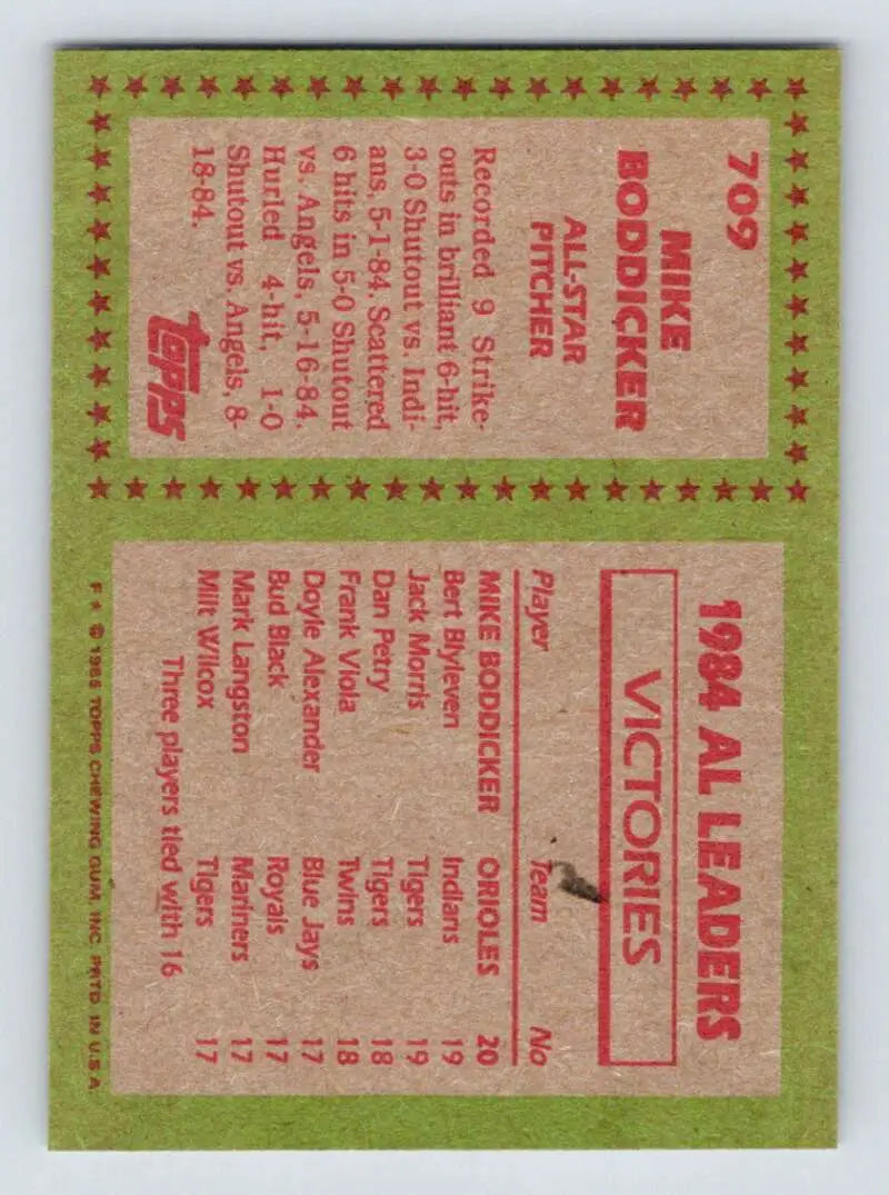 1985 Topps #709 Mike Boddicker EX Excellent Baltimore Orioles Baseball Card - Baseball Card Single