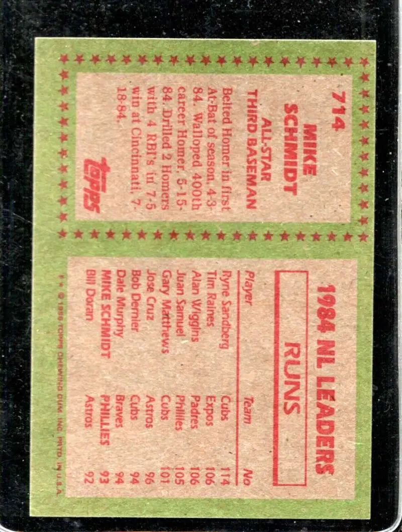 1985 Topps #714 Mike Schmidt EX Excellent Philadelphia Phillies Baseball Card - Baseball Card Single