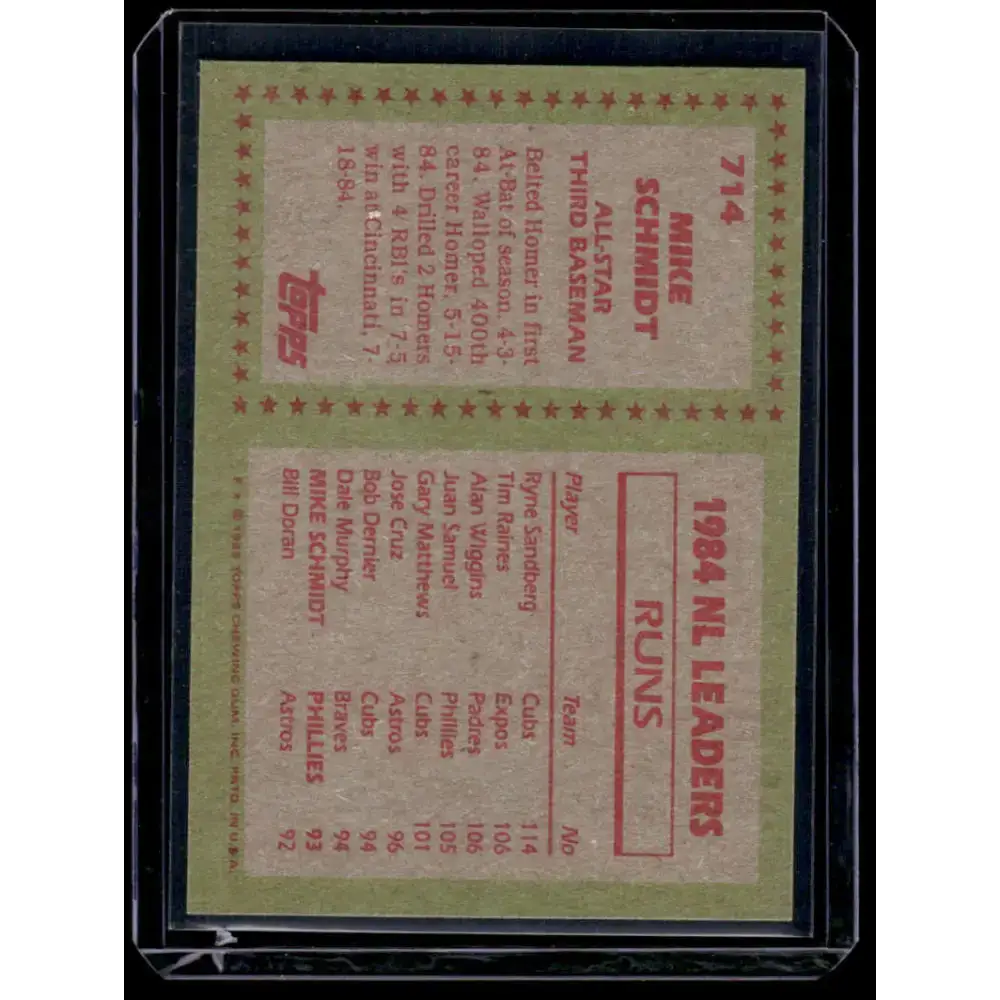 1985 Topps #714 Mike Schmidt EX Philadelphia Phillies Baseball Card - Baseball Card Single