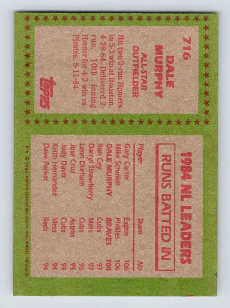 1985 Topps #716 Dale Murphy EX Excellent Atlanta Braves Baseball Card - Baseball Card Single