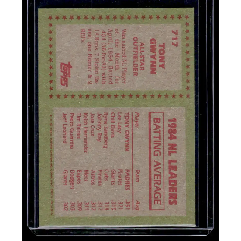 1985 Topps #717 Tony Gwynn VG San Diego Padres Baseball Card - Baseball Card Single