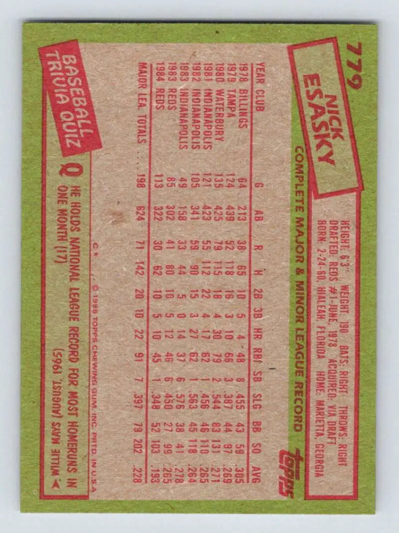 1985 Topps #779 Nick Esasky EX Excellent Cincinnati Reds Baseball Card - Baseball Card Single